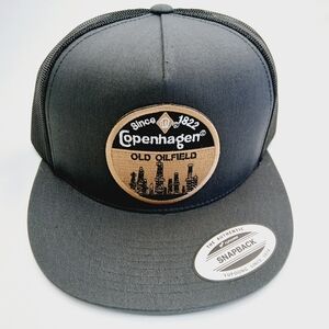 Gray And Black Flatbill Mesh Snapback Copenhagen Oilfield Patch Hat